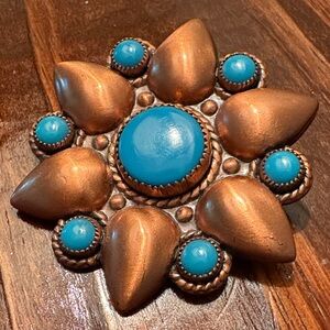 Turquoise and Copper Brooch